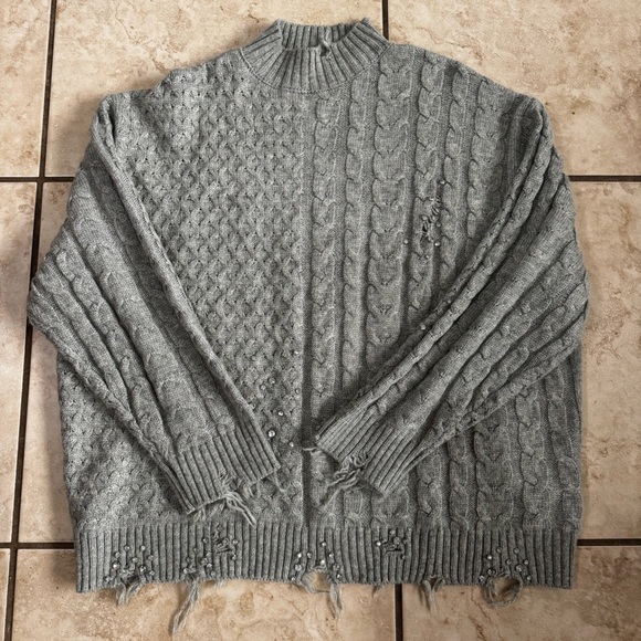 ZARA High Neck Ripped Cable Knit Sweater With Studs Size M - Picture 14 of 16